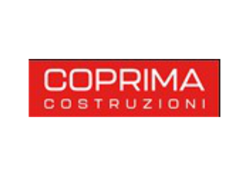 Red rectangular logo with the words COPRIMA COSTRUZIONI in bold, white, uppercase letters, with COPRIMA larger and above COSTRUZIONI.