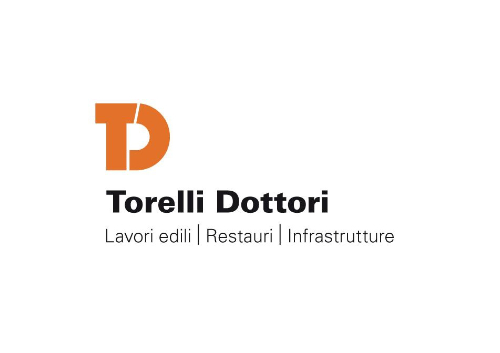 Logo with orange letters TD and black text below reading Torelli Dottori. Underneath, smaller text reads: Lavori edili | Restauri | Infrastrutture on a white background.