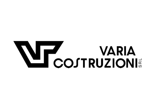 Black and white logo for Varia Costruzioni SRL with a stylized VC design on the left and the company name in bold, modern font on the right.