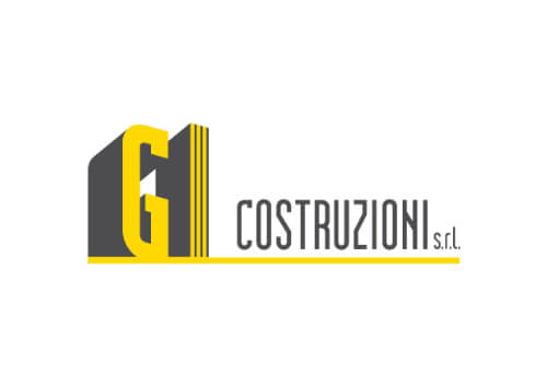 Logo for GI COSTRUZIONI s.r.l. featuring bold yellow and gray stylized letters GI on the left, with COSTRUZIONI s.r.l. in gray text to the right and a yellow underline.
